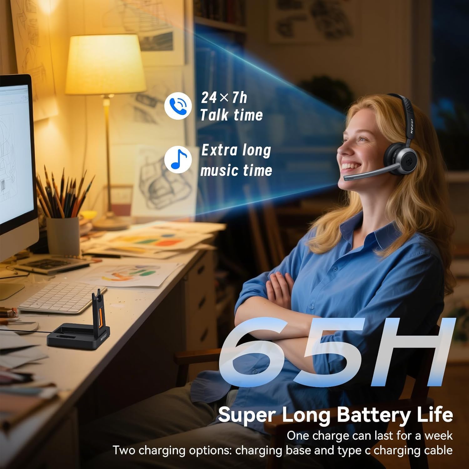 Wireless Headset with Mic for  - Noise Cancelling Headphone avis et prix