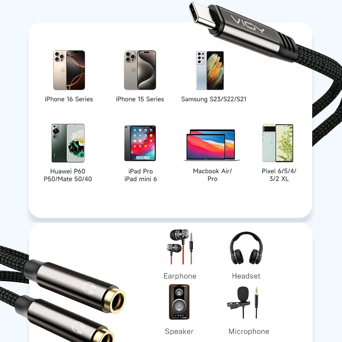 USB C To Dual 3.5mm Female Hea - Earphone Splitter Jack avis et prix