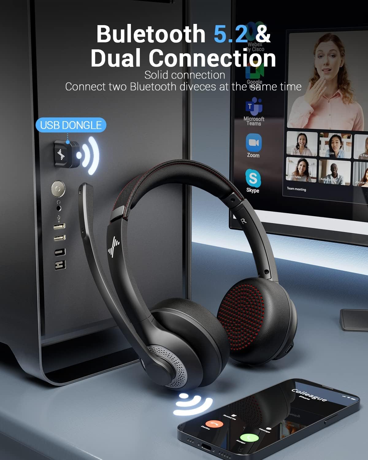 Bluetooth 5.2 Headset with Mic - Bluetooth Headset On Ear avis et prix