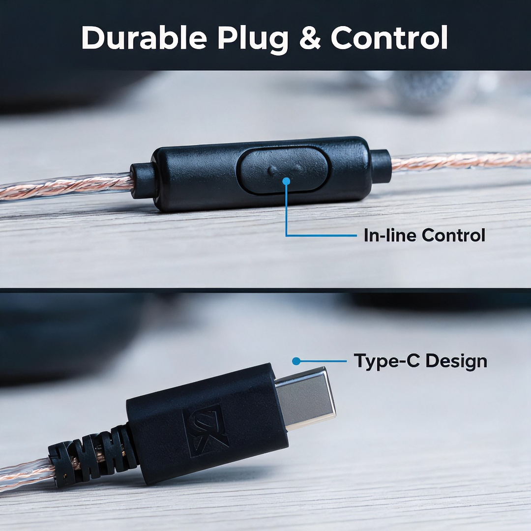 Type-C Wired Earbuds Retro Loo - Wired Earphone Mic avis et prix